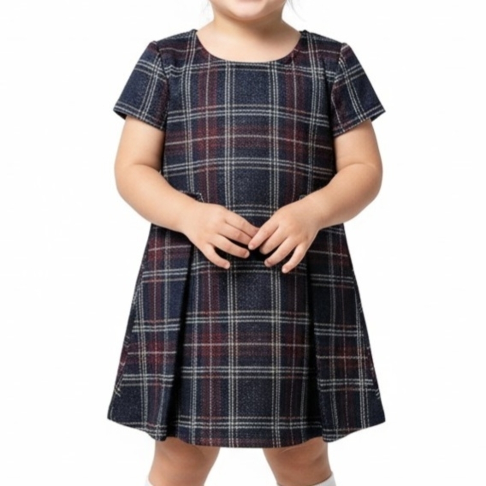 Primark Toddler Plaid Dress Size 1.5–2Y 18-24M Burgundy Navy Heart Button